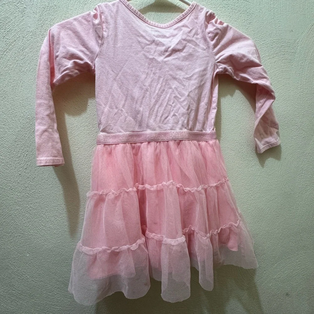 Girls Pink Tulle Dress Size 4T The Children's Place Sequin Heart Long Sleeve